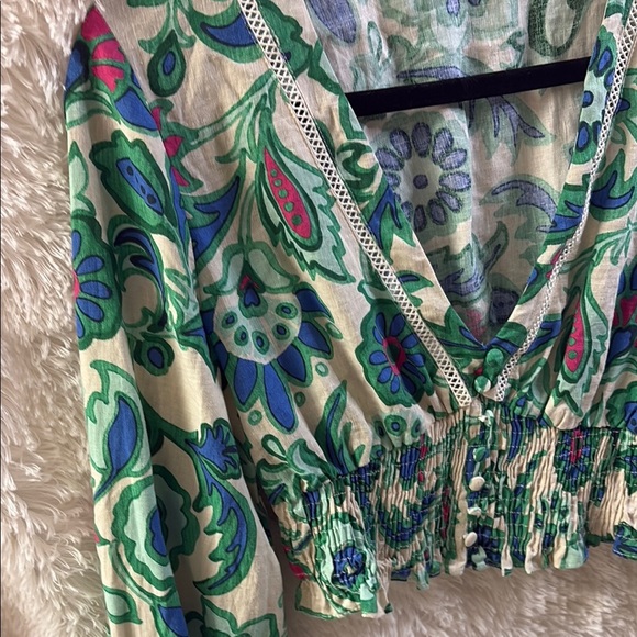 Zara Blue Green Buttoned Crop Blouse - Picture 5 of 8